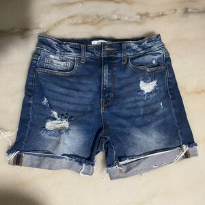 Zenana Outfitters Blue Jean Shorts Distressed Mid-Length